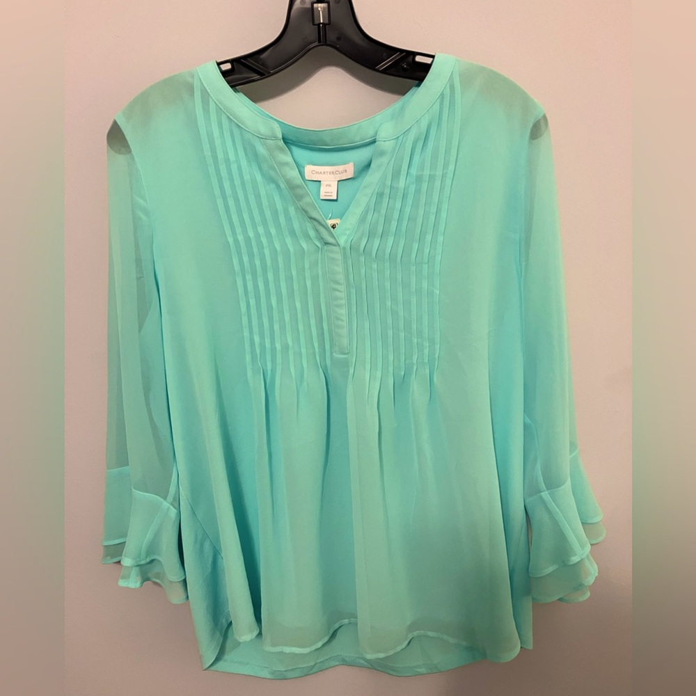 Seafoam green Charter Club blouse with bell sleeve size XLP petite NWT